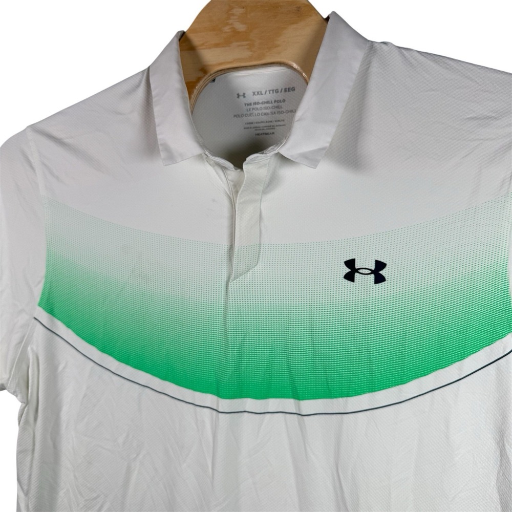 Under Armour Iso Chill Polo Shirt Mens 2XL White Green Lightweight Golf